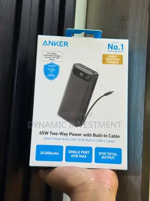 Anker Laptop and Phone Power Bank 20,000mAh 87W Built-in USB-C Cable