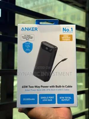 Anker Power Bank 20,000mAh, 87W Built-in USB-C Cable 65w Two Way
