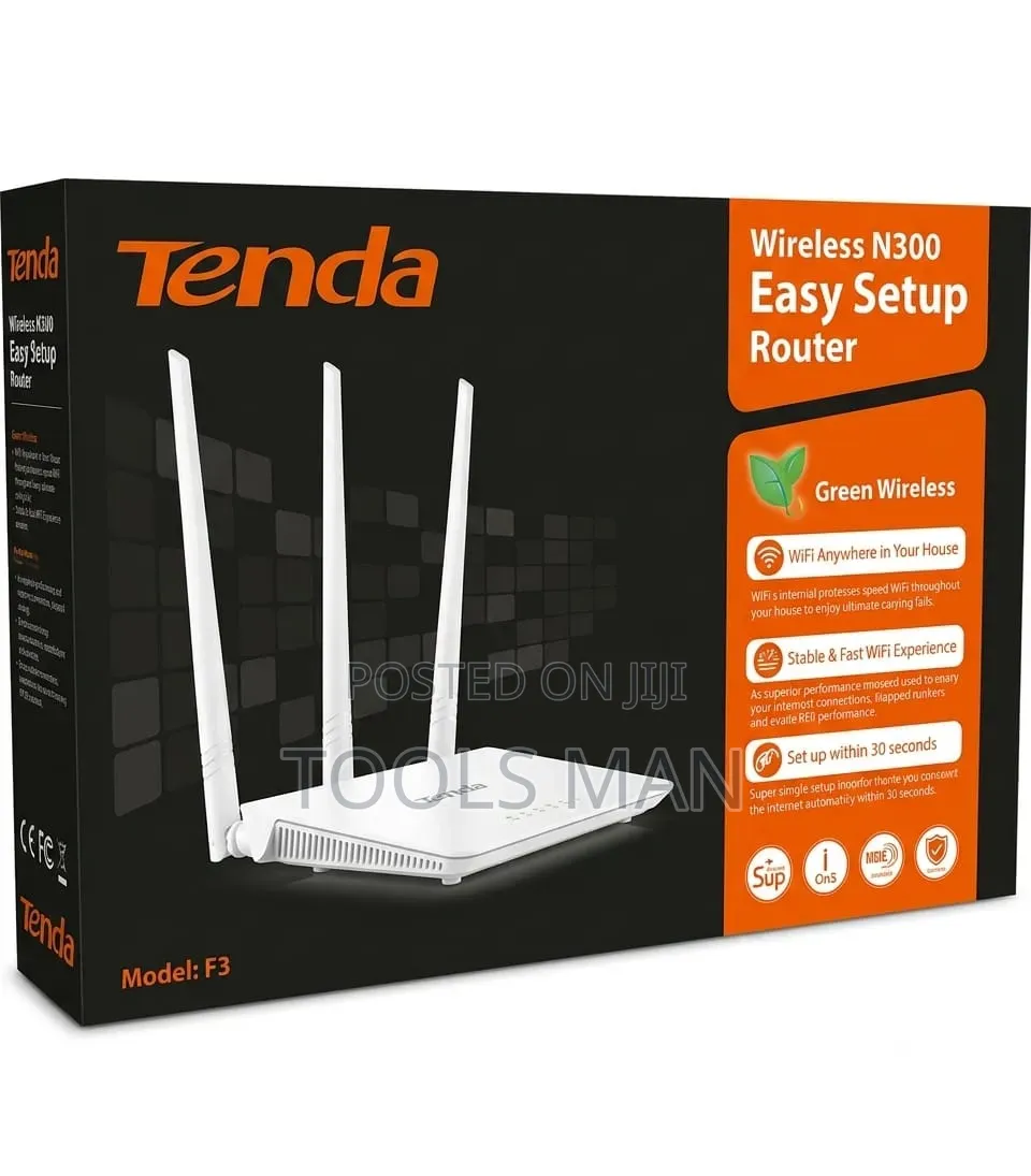 Tenda F3 Wireless N300 Easy Setup WiFi Router - 3 Antennas.
