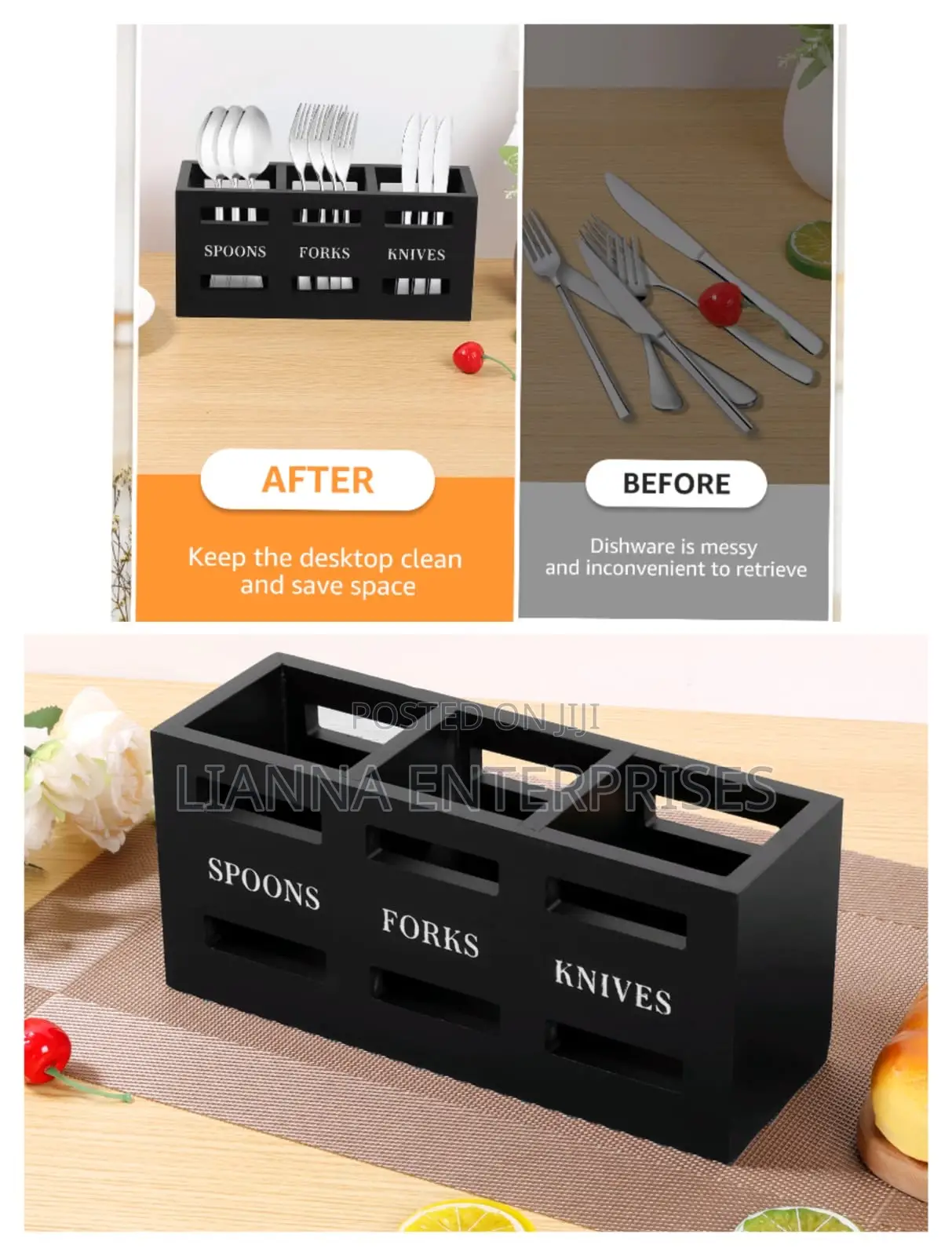 3 Compartment Eco-Friendly Wooden Cutlery Holder