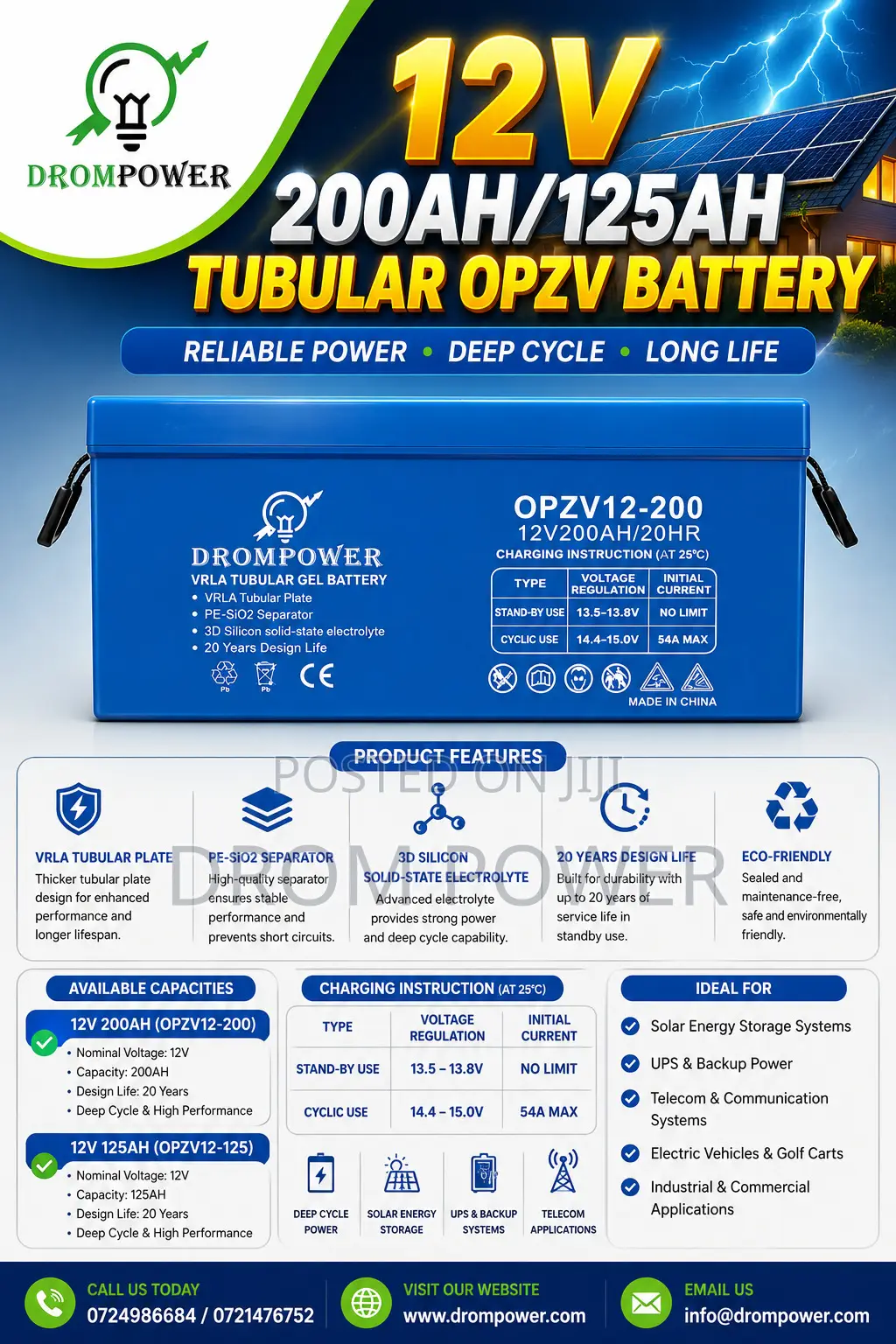 12v 125ah/200ah Tubular Battery