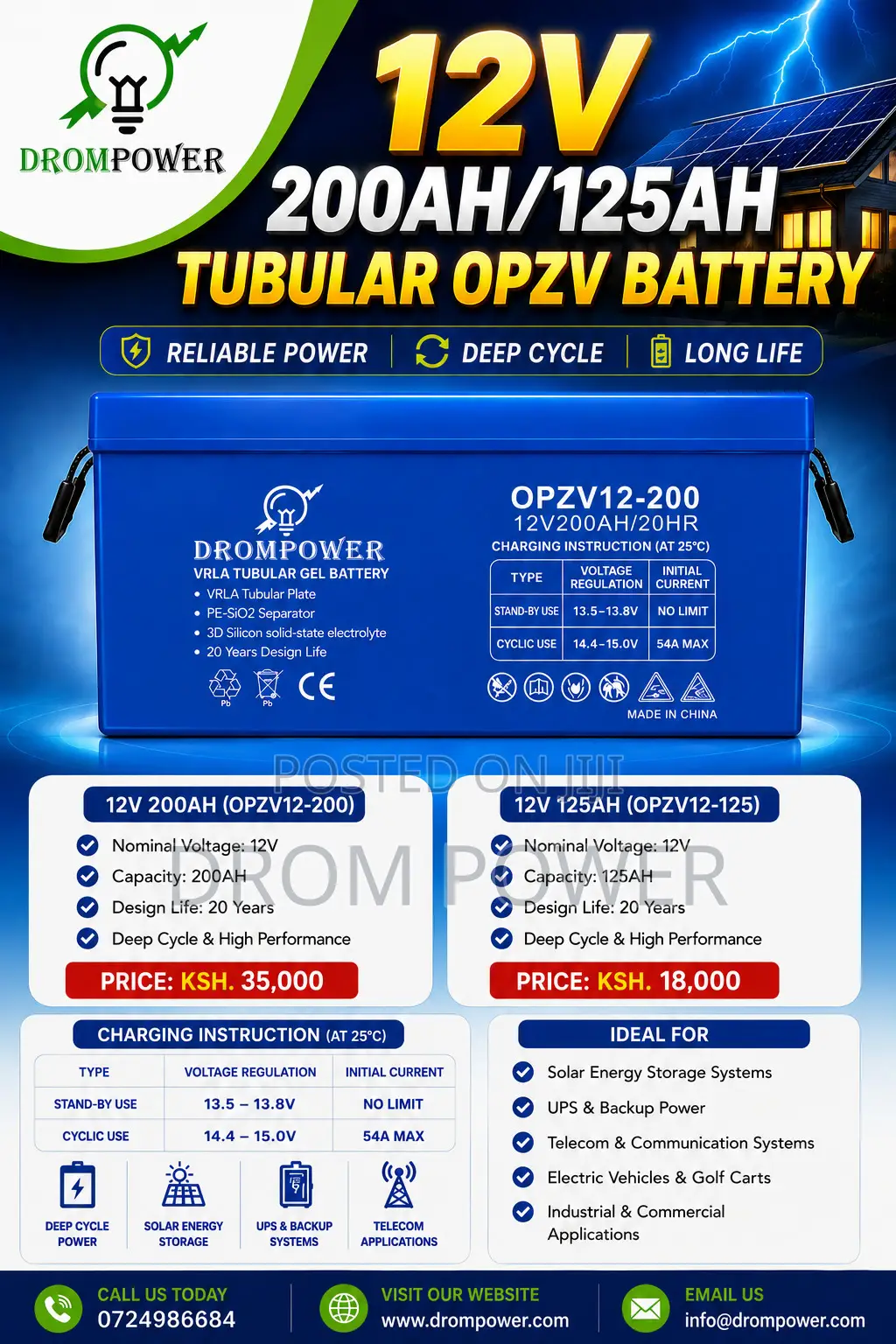 12v 125ah/200ah Tubular Battery