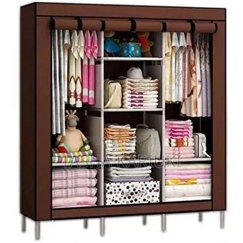 Portable Metallic Wardrobe _ 3 Column Grey Colour