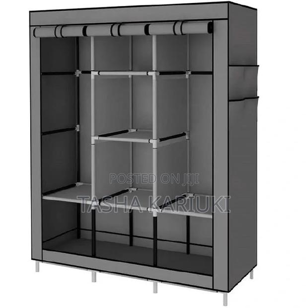 Portable Metallic Wardrobe _ 3 Column Grey Colour - thumbnail 2
