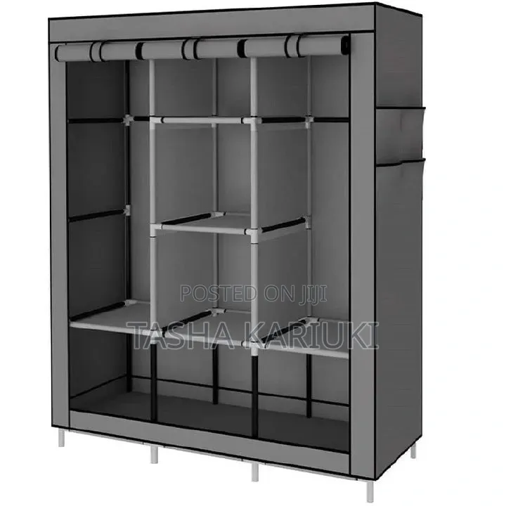 Portable Metallic Wardrobe _ 3 Column Grey Colour