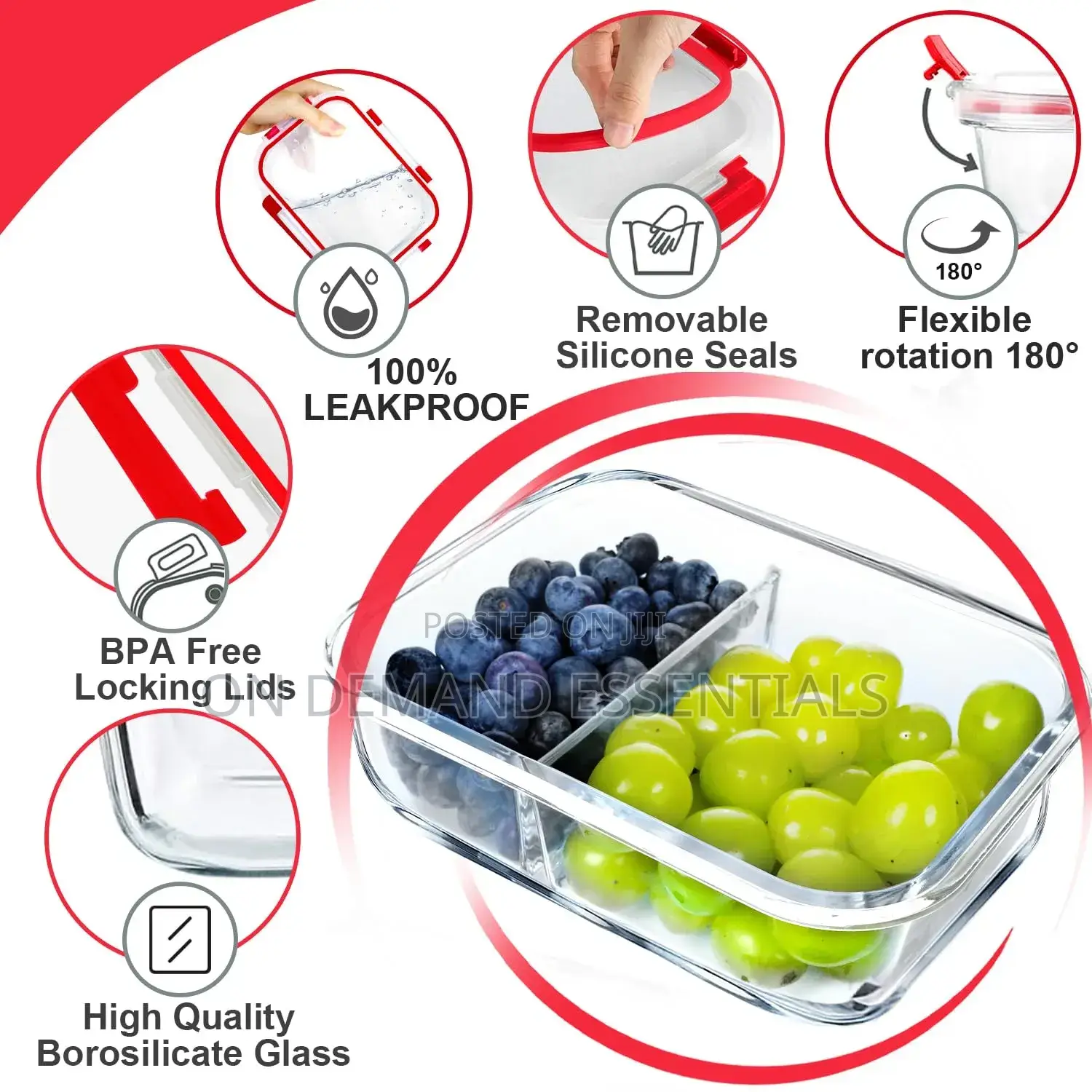 1040ml 1pc Partitioned Food Storage Container With the Lid