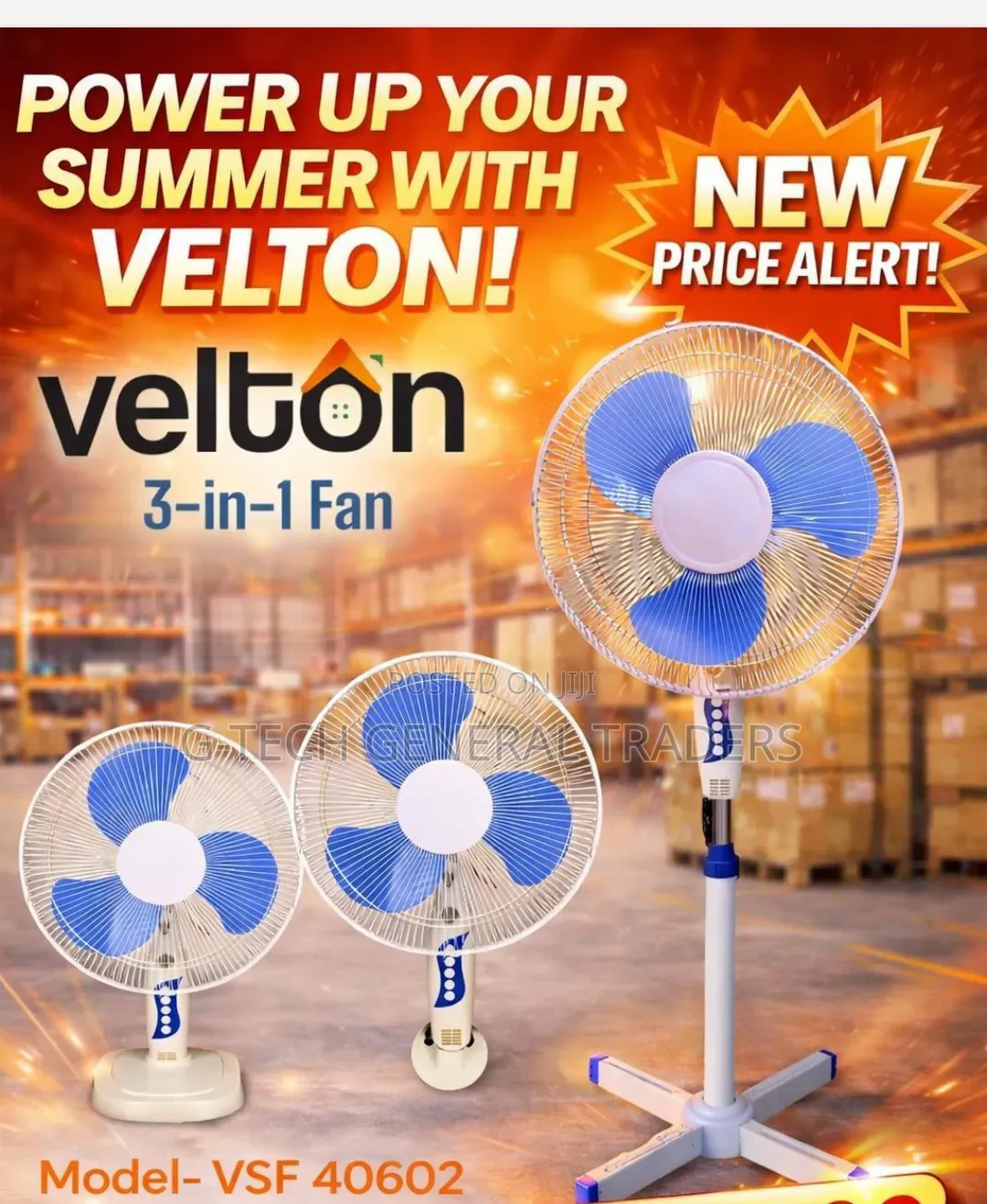 Velton 3in1 Stand,Wall and Table 16inch Fan(1 Year Warranty)