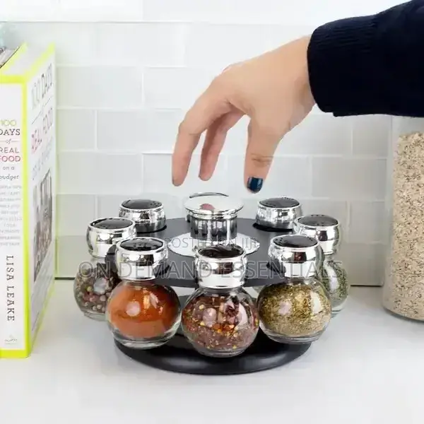 *Revolving Spice Rack | Glass Jar Bottles Set of 6 | Spice Jars