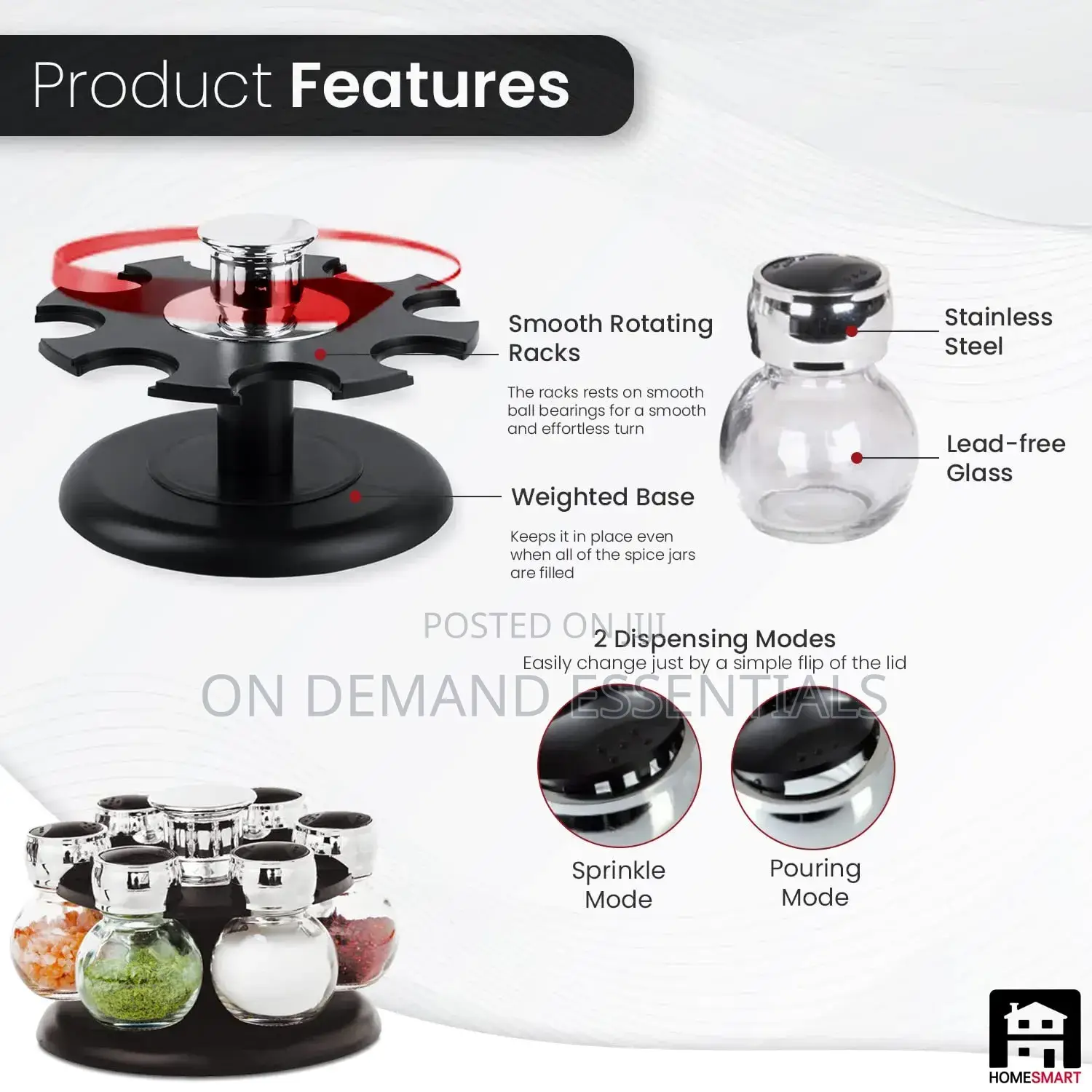*Revolving Spice Rack | Glass Jar Bottles Set of 6 | Spice Jars