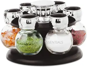 *Revolving Spice Rack | Glass Jar Bottles Set of 6 | Spice Jars