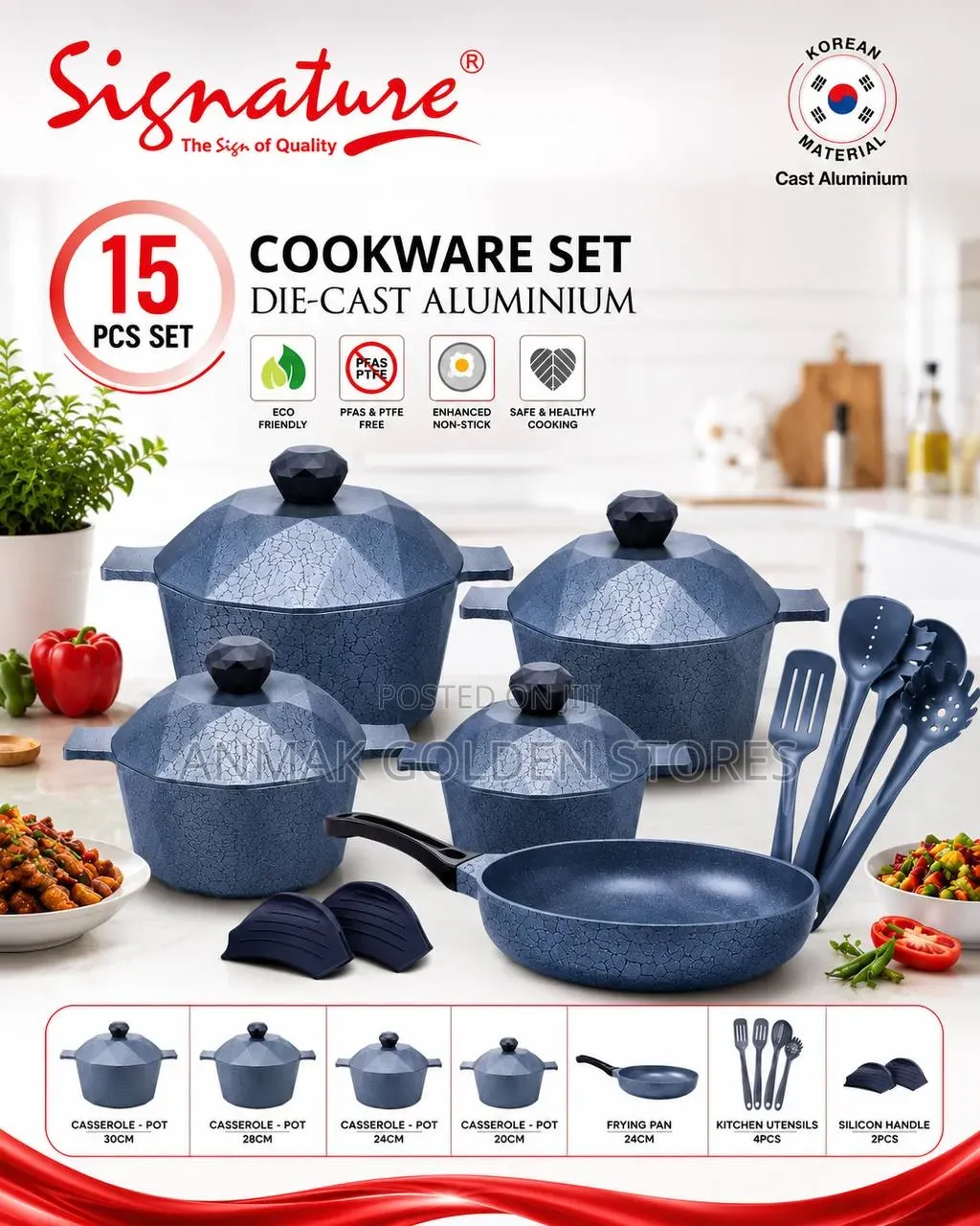 15 PCS Diamond Die Cast Cookware Sets