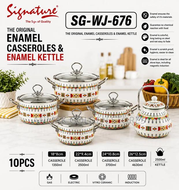 10 PCS ENAMEL COOKWARE SETS With KETTLE 
Sg - Wj - 676