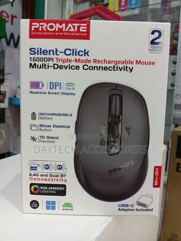 Promate Blix-3m Silent-Click Triple-Mode Rechargeable Mouse - main view