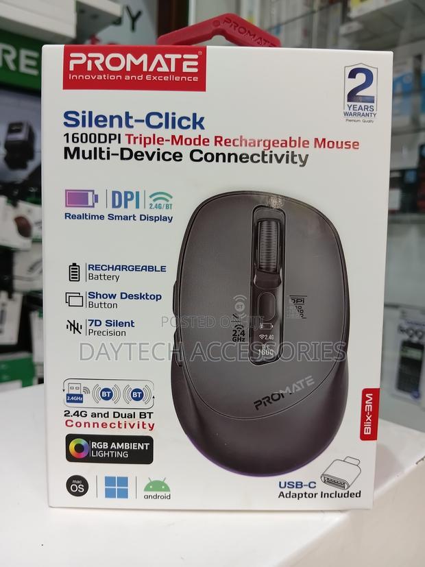 Promate Blix-3m Silent-Click Triple-Mode Rechargeable Mouse - thumbnail 2