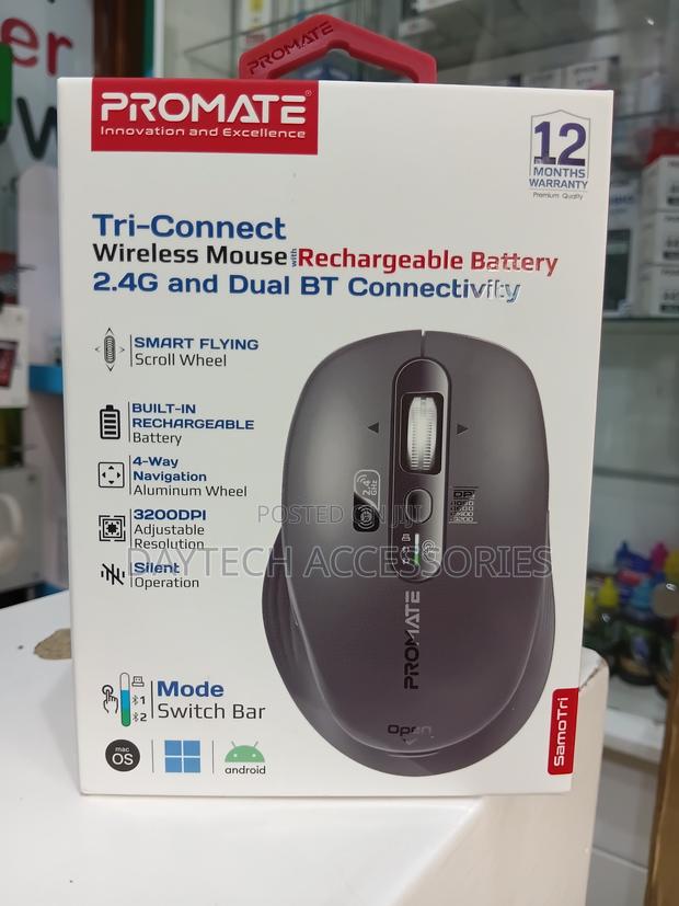 This Is a Promate SamoTri Rechargeable Wireless Mouse - main view