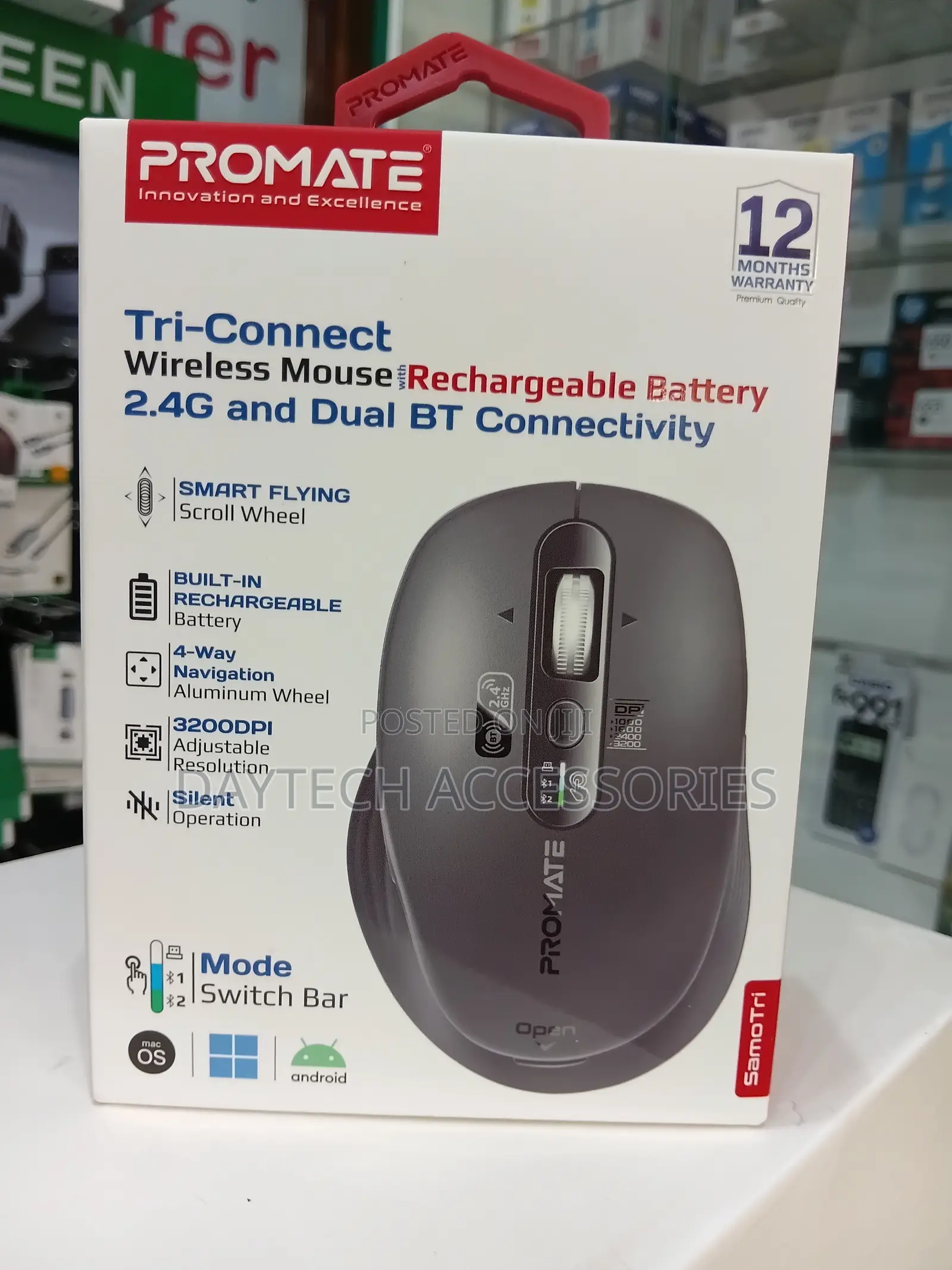 This Is a Promate SamoTri Rechargeable Wireless Mouse