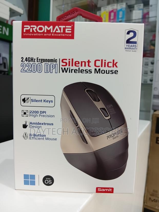 Promate Samit Wireless Mouse Ergonomic 2200DPI Silent Click - thumbnail 2