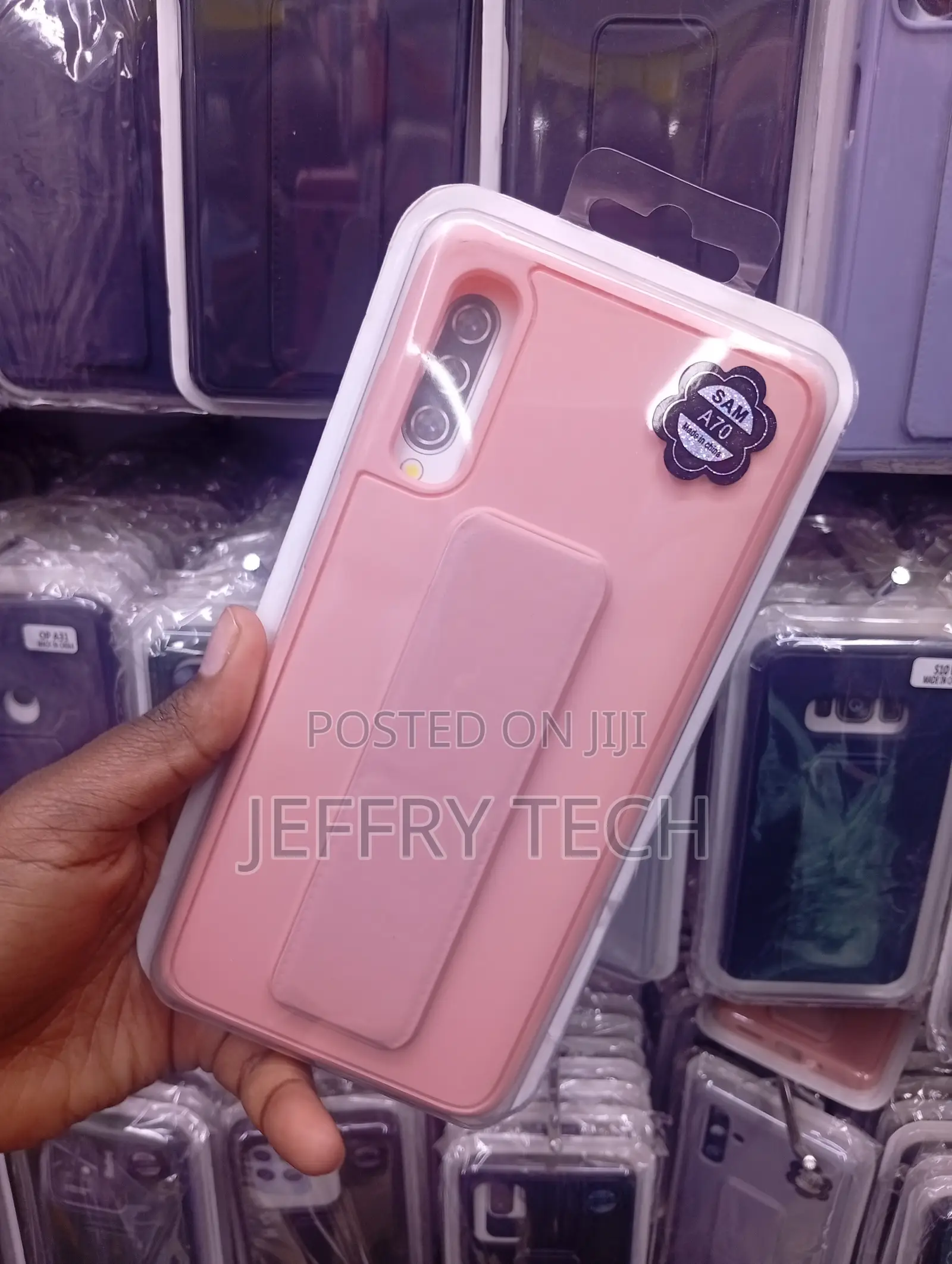 Samsung Galaxy A70 Pink Silicone Phone Case With a Built-in Kickstand
