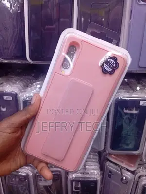 Samsung Galaxy A70 Pink Silicone Phone Case With a Built-in Kickstand