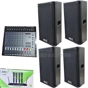 8 Channels Powered Mixer (4)Nexo 15" Mid Speakers -4 in 1 BNK Wireless