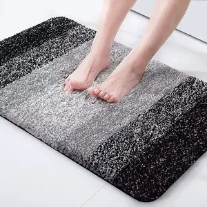 Shaggy Ultra Soft Water Absorbent Striped Bathroom Mat