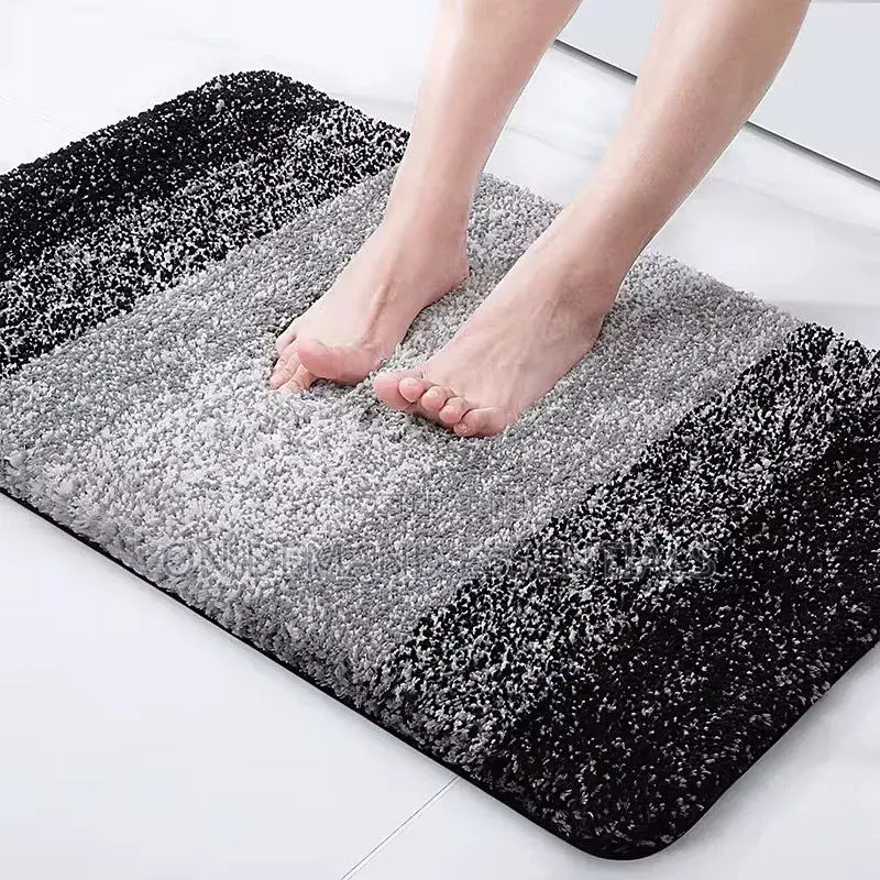 Shaggy Ultra Soft Water Absorbent Striped Bathroom Mat