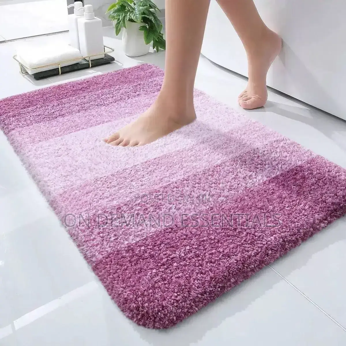 Shaggy Ultra Soft Water Absorbent Striped Bathroom Mat