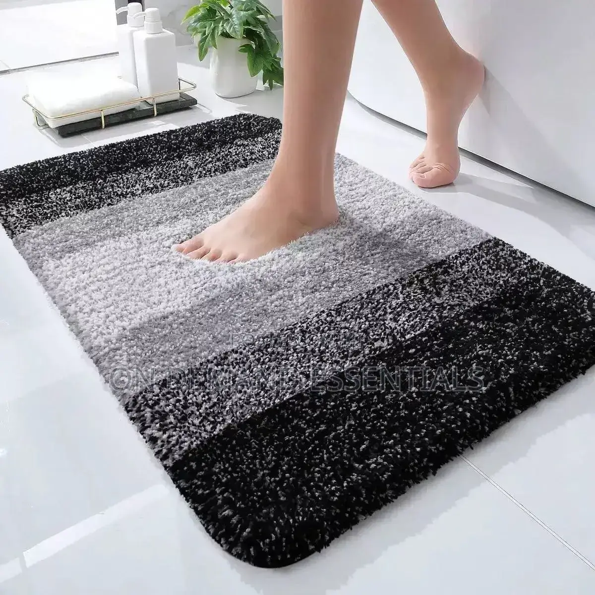 Shaggy Ultra Soft Water Absorbent Striped Bathroom Mat