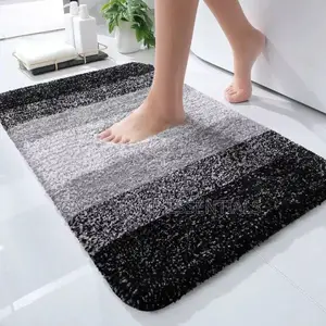Shaggy Ultra Soft Water Absorbent Striped Bathroom Mat