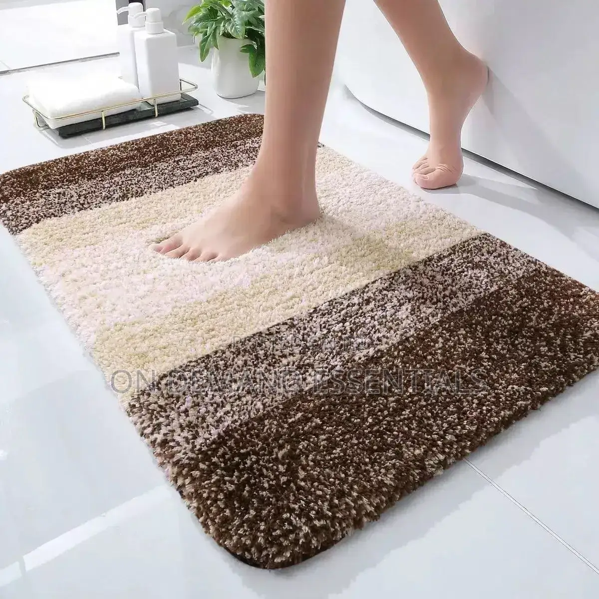 Shaggy Ultra Soft Water Absorbent Striped Bathroom Mat
