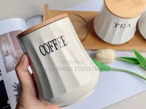Ceramic Tea Coffee Sugar Canister With Bamboo Lid