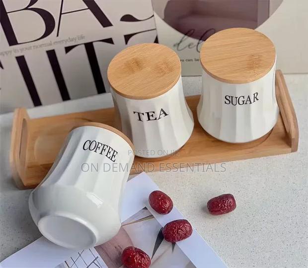 Ceramic Tea Coffee Sugar Canister With Bamboo Lid - thumbnail 4