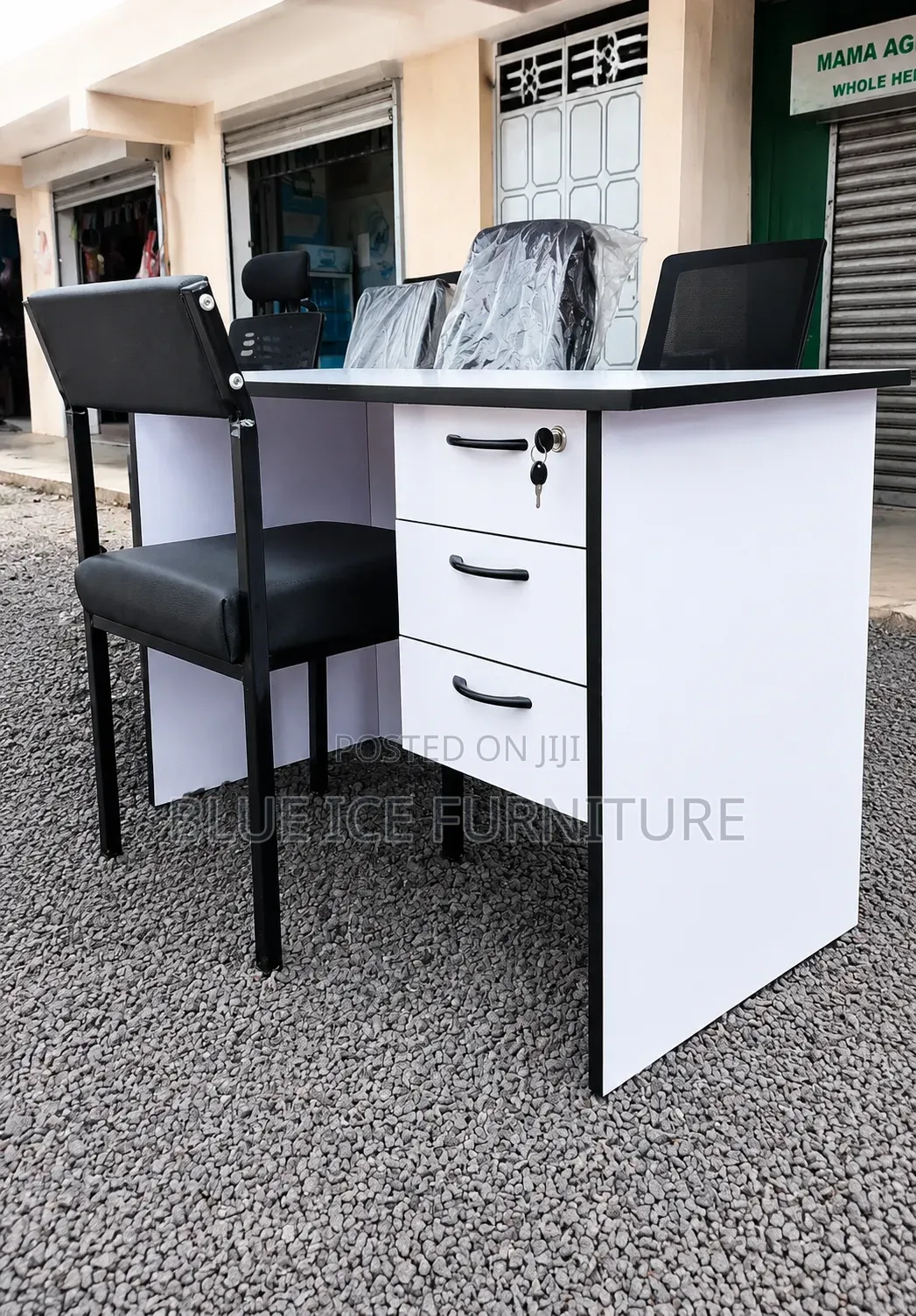 1.2m White Black Office Desk With Caterina Chair Combo