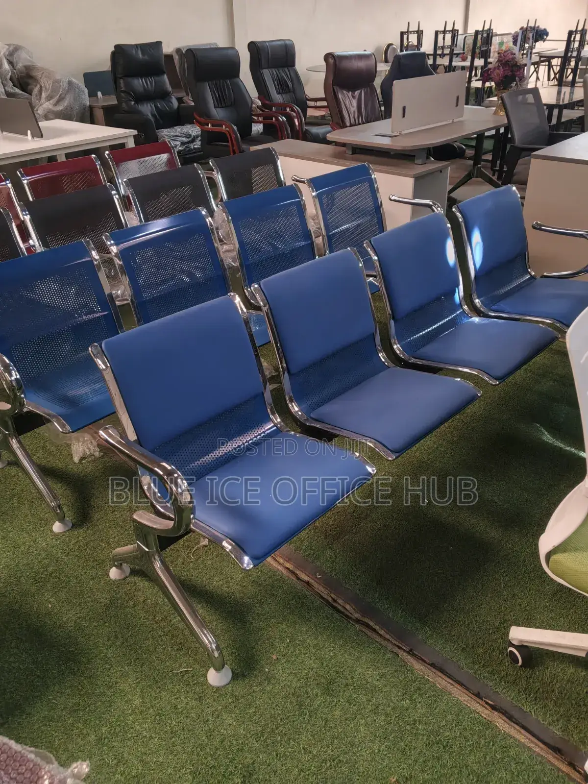 Blue Office Waiting Bench Chair