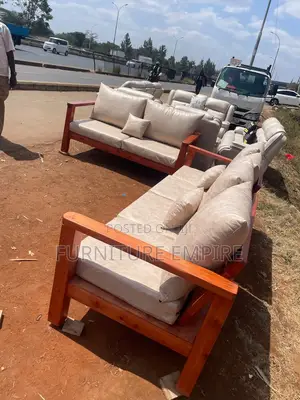 6-Seater Wooden Frame Sofa Beige Cushions