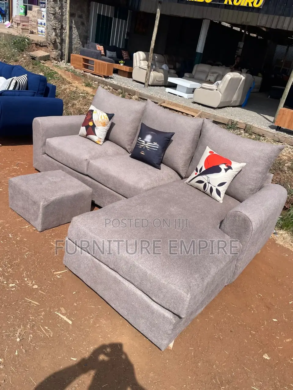 6-Seater L-Shaped Sofa Brown With Footrest