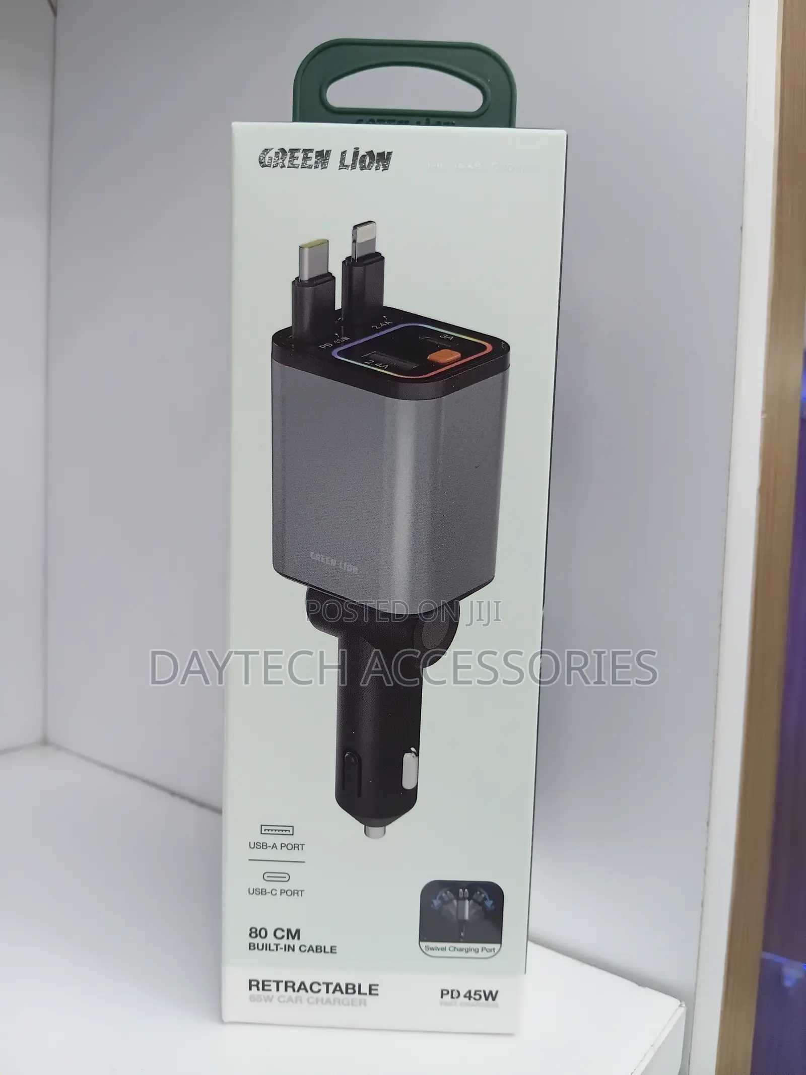 Green Lion 45W PD Car Charger Type-C Port Lightning Cable
