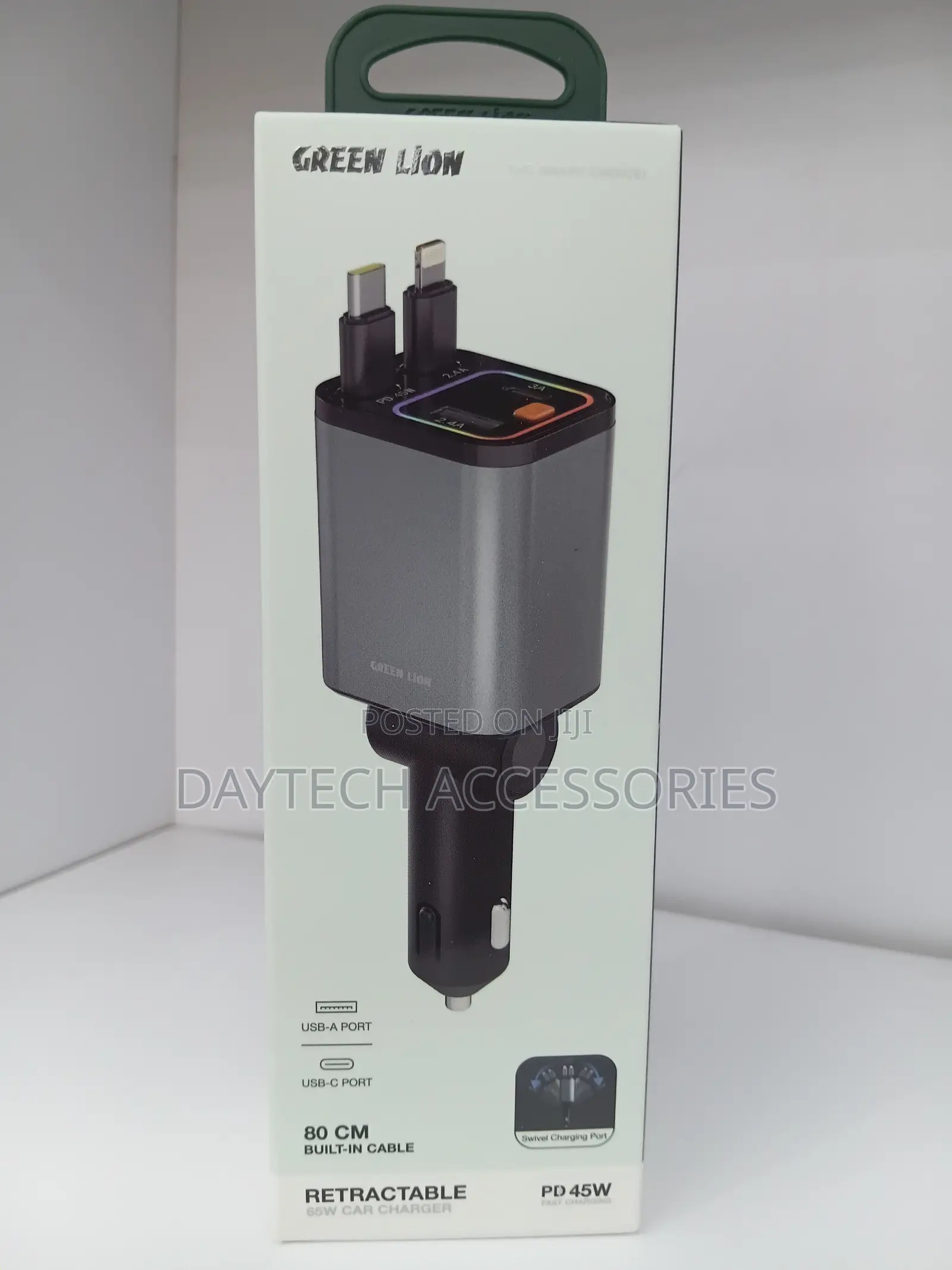 Green Lion 45W PD Car Charger Type-C Port Lightning Cable