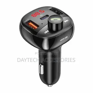 This Is a Green Lion Flux Drive FM Transmitter and Charger in Black