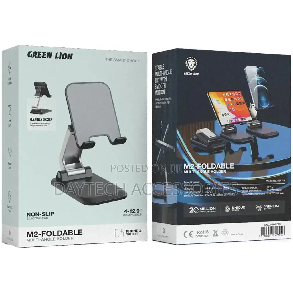 Green Lion M2- Foldable Multi-Angle Phone Holder Black Gngx49hldbk.