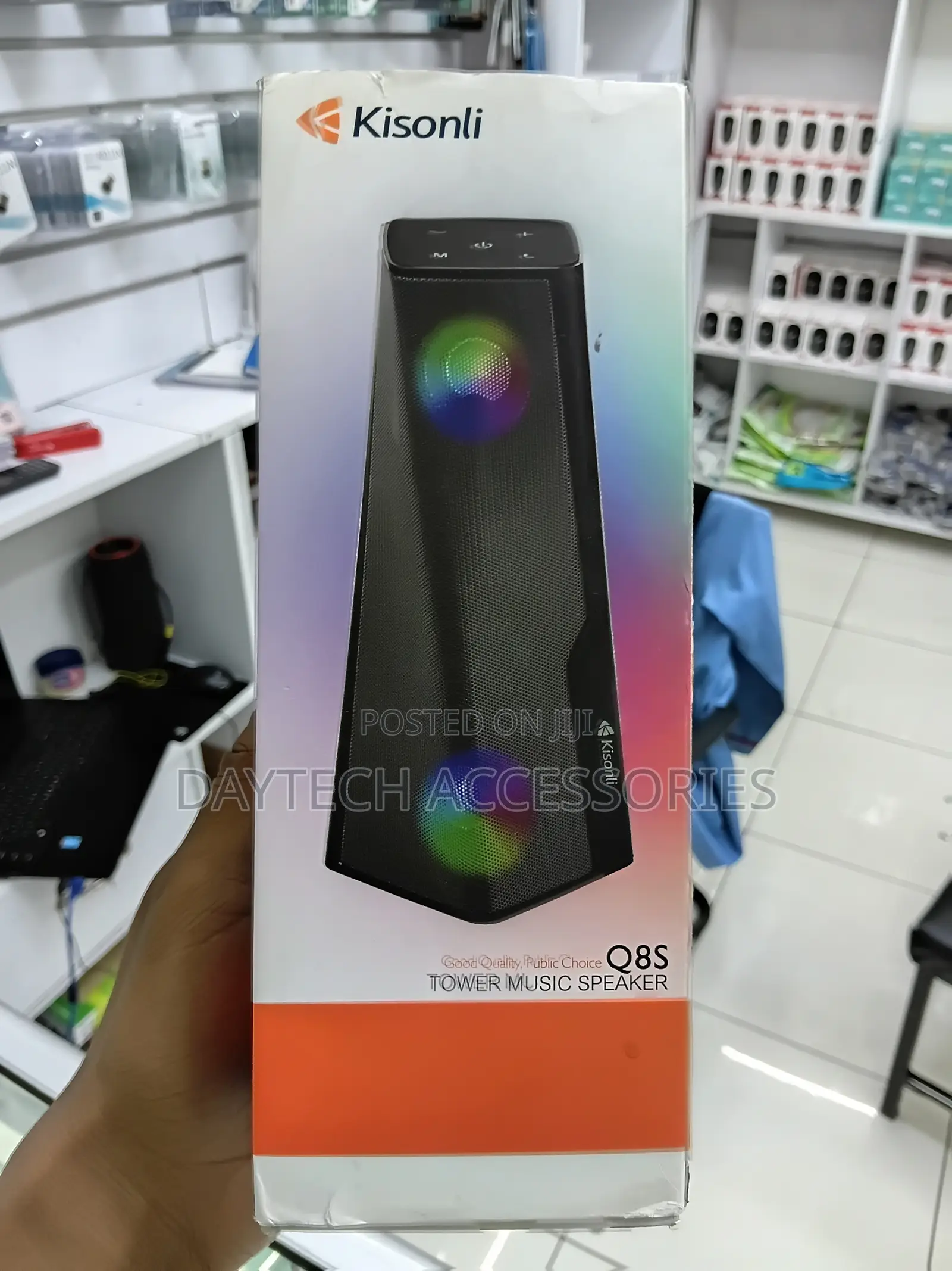 This Is a Kisonli Q8S Tower Music Speaker RGB LED Lighting.