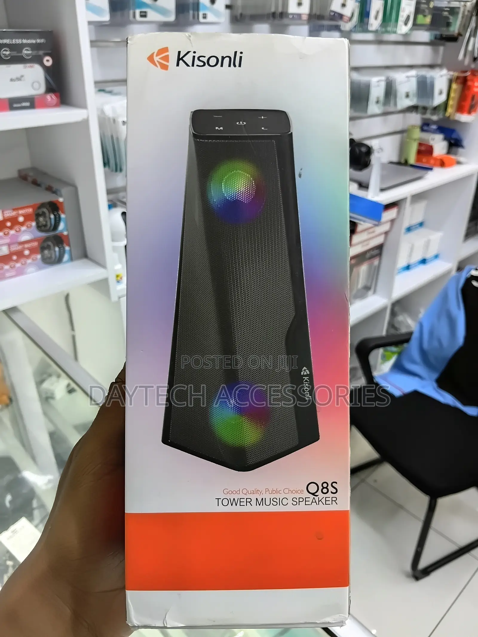 This Is a Kisonli Q8S Tower Music Speaker RGB LED Lighting.