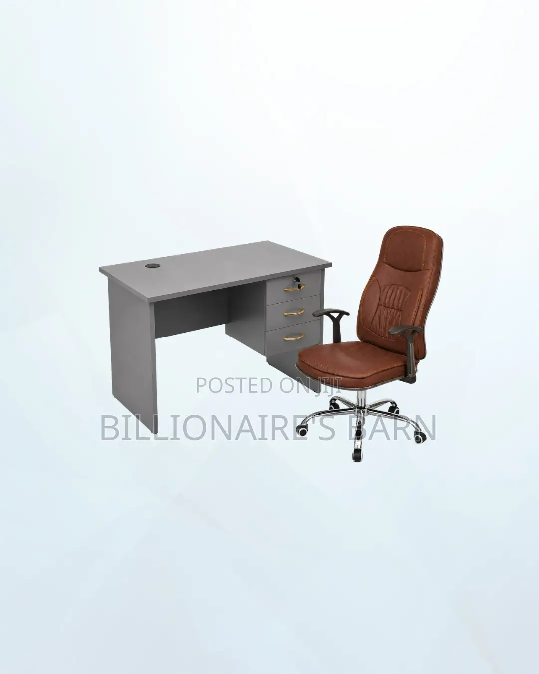 Practical 1m Desk and Brown Executive Leather Chair for Practical Work