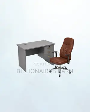 Practical 1m Desk and Brown Executive Leather Chair for Practical Work