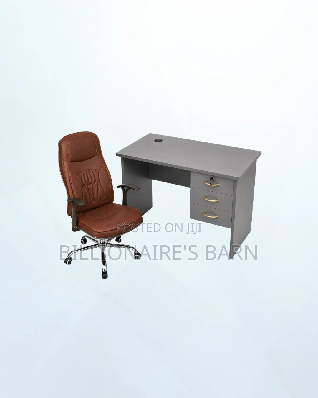 Practical 1m Desk and Brown Executive Leather Chair for Practical Work