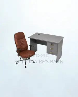 Practical 1m Desk and Brown Executive Leather Chair for Practical Work
