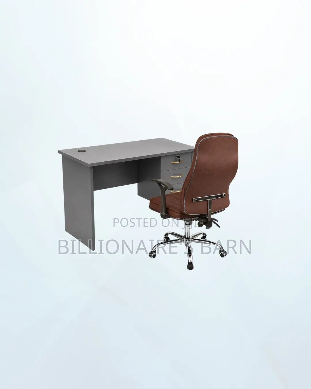 Practical 1m Desk and Brown Executive Leather Chair for Practical Work