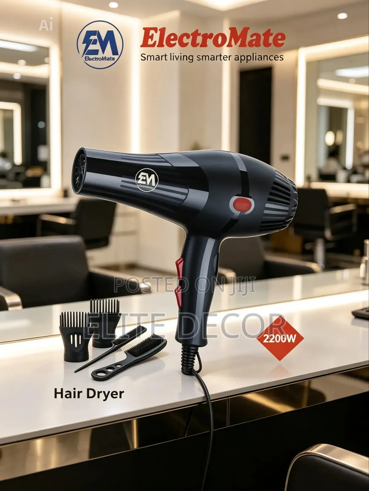 Electromate Professional Hair Dryer (Blow Dry)– 2200W Fast Drying Hair