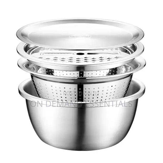26cm 4PCS Set 304 Colander Stainless Steel Bowl With Lid - thumbnail 3