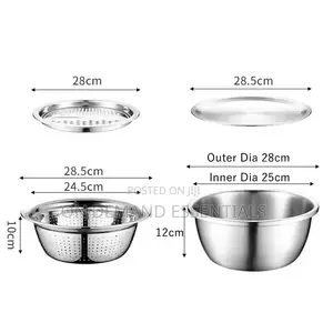 26cm 4PCS Set 304 Colander Stainless Steel Bowl With Lid